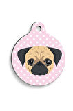 Pembe Puantiyeli Pug Yuvarlak Köpek Künyesi Small: 2,5 cm.