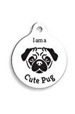 Beyaz Pug Yuvarlak Köpek Künyesi Small: 2,5 cm.