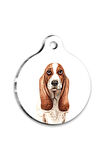 Suluboya Basset Hound Yuvarlak Köpek Künyesi Medium 3 cm