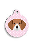 Pembe Puantiyeli Beagle Yuvarlak Köpek Künyesi Medium 3 cm