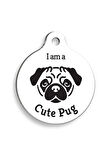 Beyaz Pug Yuvarlak Köpek Künyesi Medium: 3 cm.