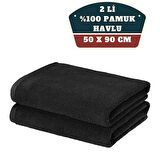 2'li Mikrofiber El Yüz Spor Havlusu 50x90 Siyah.Glpzr
