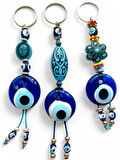 Nazar Boncuklu Anahtarlık 3 Adet Çanta Süsü, Araba, Ofis, Ev Anahtarı Hediyelik Arkadaş Anahtarlık