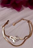 GiftWorld Çelik Gold Yılan Bileklik / İki Bileklik Görünümlü