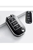 Peugeot 301 308 208 508 2008 3008 Citroen C3 C4 Opel Combo Nano Sustalı Anahtar Kılıfı Siyah Gümüş