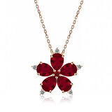 Gümüş Rose Kırmızı Kamelya Çiçeği Kolye