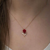 ​Gümüş Rose Kırmızı Gül Kolye