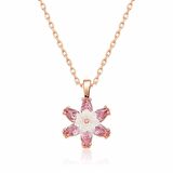 Gümüş Rose Pembe Lotus Çiçeği Kolye