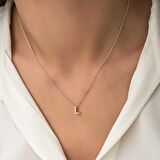 Gümüş Rose 3 Boyutlu L Harf Kadın Kolye