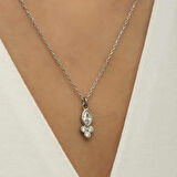 Gümüş Çiğ Damlası Yuvarlak Tektaş Kadın Kolye