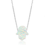 Gümüş Beyaz Opal Fatma Ana Eli Kadın Kolye