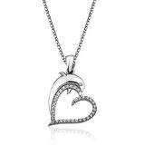 Gümüş Kalpli Yunus Balığı Kadın Kolye
