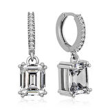 Gümüş Baget Taşlı Halka Küpe