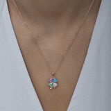 Gümüş Rose Renkli Taşlı Kalp Yonca Kadın Kolye