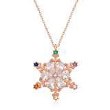 Gümüş Rose Renkli Taşlı Kar Tanesi Kadın Kolye