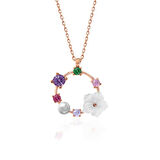 Gümüş Rose Renkli Taşlı Manolya Çiçeği Kadın Kolye