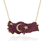 Gümüş Gold Ay Yıldız Türkiye Haritası Kadın Kolye