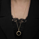 Gümüş Gold Kaplama Yuvarlak Yarım Altın Takılabilen Kadın Kolye