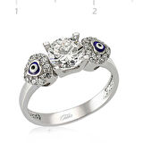 Gümüş Kalp Nazarlı Tek Taş Kadın Yüzük