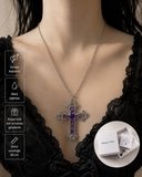 Mor Detaylı Gotik Haç Kolye – Alternatif Stil Unisex Zincir Kolye