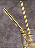 Paslanmaz Gold Çelik Pipet Ve Temizlik Fırçası 3 Parça Set Pratik Ürünler Sunum Ve Kokteyl Ürünleri