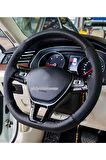 Vw Passat Polo 2017> Uyumlu Karbon Direksiyon Kılıfı Dikmeli Noktalı Karbon Siyah