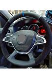 Dacia Duster Uyumlu Direksiyon Kılıfı Alkantra-karbon Mavi Yüzüklü