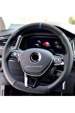 Fiat Punto Uyumlu Dikmeli Direksiyon Kılıfı Alkantara Delikli Mavi Yüzüklü