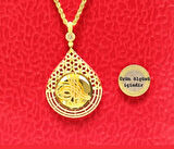 Altın Damla Tuğralı Kolye  Ucu ve Halat Zincir 3741