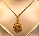 Altın Damla Tuğralı Kolye  Ucu ve Halat Zincir