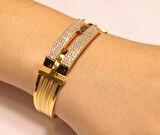 14 Ayar Altın Hasır Kadın Kelepçe Bilezik 2289