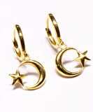  14 Ayar Altın Ay Yıldız Model Halka Küpe 25157