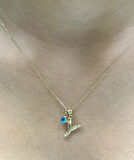 14 Ayar Altın Nazar Boncuklu Y Harfli Zincir