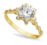 Altın Lotus Çiçeği Tek Taş Yüzük