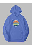 3 İplik Günaydın Baskılı Mavi Kanguru Cepli Kapüşonlu Sweatshirt Hoodie | S