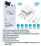 Tecno Camon 19 Uyumlu 18W 3.4A Type-C Ultra Hızlı Şarj Cihazı / Şarj Aleti Seti (Adaptör+Kablo) 