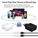 Samsung Galaxy S20 FE Uyumlu 45W Type-C to Type-C Super Hızlı Şarj Cihazı / Şarj Aleti Seti 
