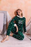 Kapüşonlu  Kışlık Kadın Peluş Polar Pijama Takımı - Yeni Yıl Pijaması 