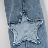 Yıldız Nakışlı Kız Çocuk Kot Pantolon/Jeans