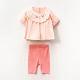 Pudra Çiçekli Yazlık Kız Bebek Takımı