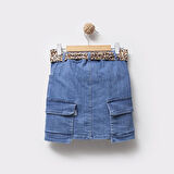 Kargo Cepli Kız Çocuk Önden Düğmeli Kot Etek