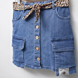 Kargo Cepli Kız Çocuk Önden Düğmeli Kot Etek