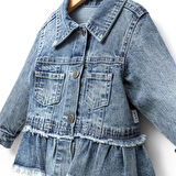 Fırfır Nakışlı Kız Çocuk Kot/Denim Ceket