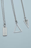 3'lü Dikdörtgen Sallantılı Üçgen Geometrik  Gümüş Kaplama Unisex Düz Zincir Kolye Seti kod 1190