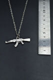 Pubg Keleş Ak-47 Kalaşnikof  Gümüş Kaplama Unisex Düz Zincir Kolye kod 927