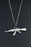 Pubg Keleş Ak-47 Kalaşnikof  Gümüş Kaplama Unisex Düz Zincir Kolye kod 927