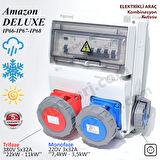 Amazon DELUXE IP66-IP67-IP68, Trifaze Elektrikli Araç Kombinasyon Kutusu, Tesla Blue Adaptöre Uyumlu, 5x32A + 3x32A + 1x16A - Sigorta Markası Seçeneği - 5 Yıl Garanti