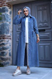 Kadın Düğmeli Cepli Kar Yıkamalı Denim Kot Kap