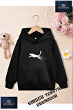 Kız/Erkek Çocuk Beyaz Kapüşonlu ''JAGUAR CIZGILI'' Baskılı Sweatshirt