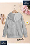 Kız/Erkek Çocuk Beyaz Kapüşonlu ''KEDİCİK SEVIML KRDLL'' Baskılı Sweatshirt